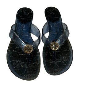 Tory Burch Thora Glitter Jelly Thong Sandals Navy Blue Gold Women’s 7